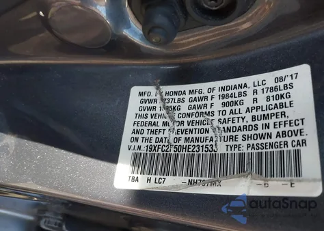 2017 Honda Civic Lx from USA, damaged, VIN 19XFC2F50HE231533